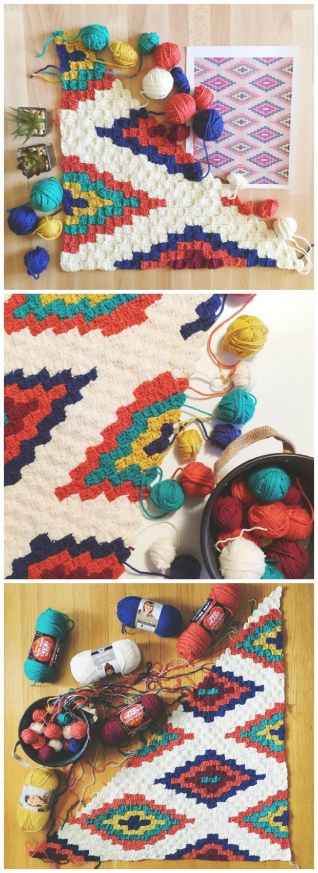 Corner To Corner Crochet Southwestern Afghan Throw blanket