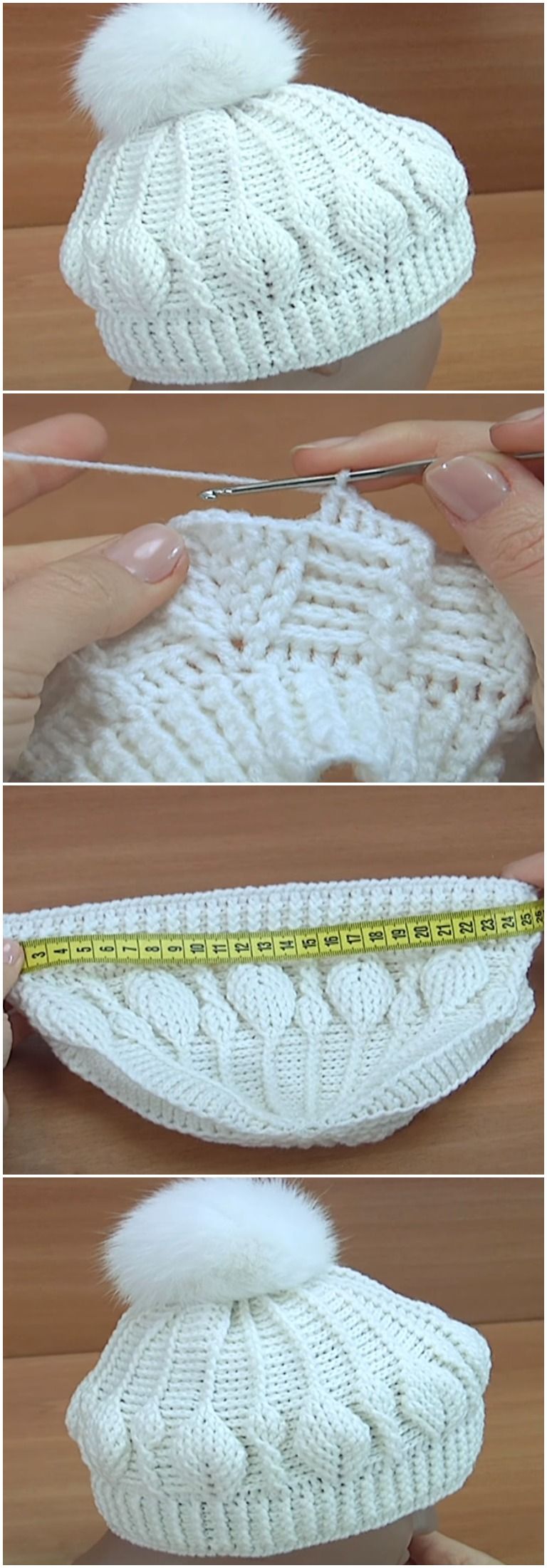 Crochet 3D Beanie Hat Leaf Stitch