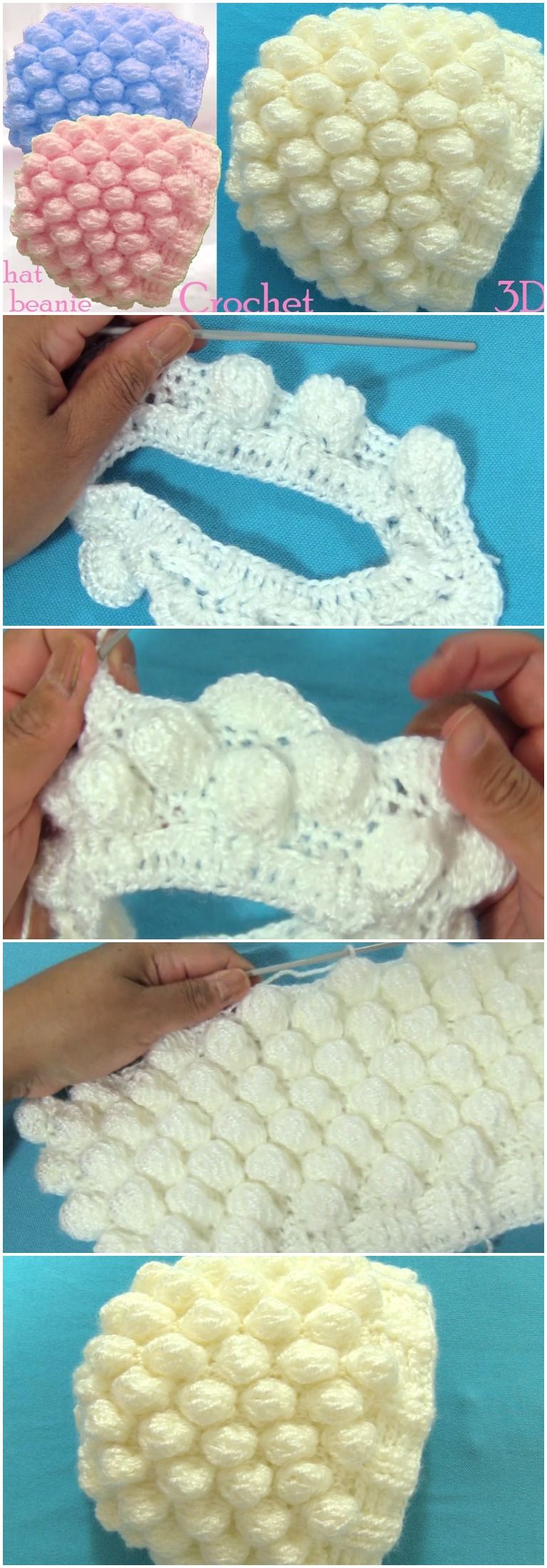 Crochet 3D Beanie Hat With Snow Balls Stitch Free Pattern [Video]