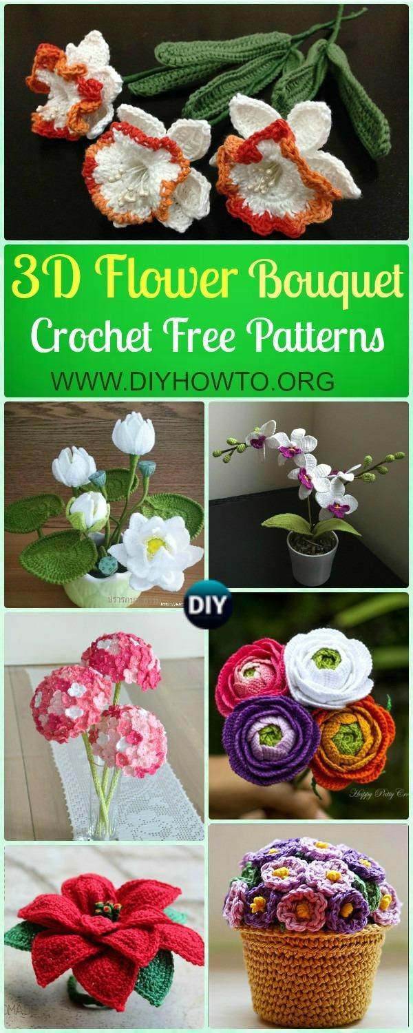 Crochet 3D Flower Bouquet Free Patterns [Picture Instructions]