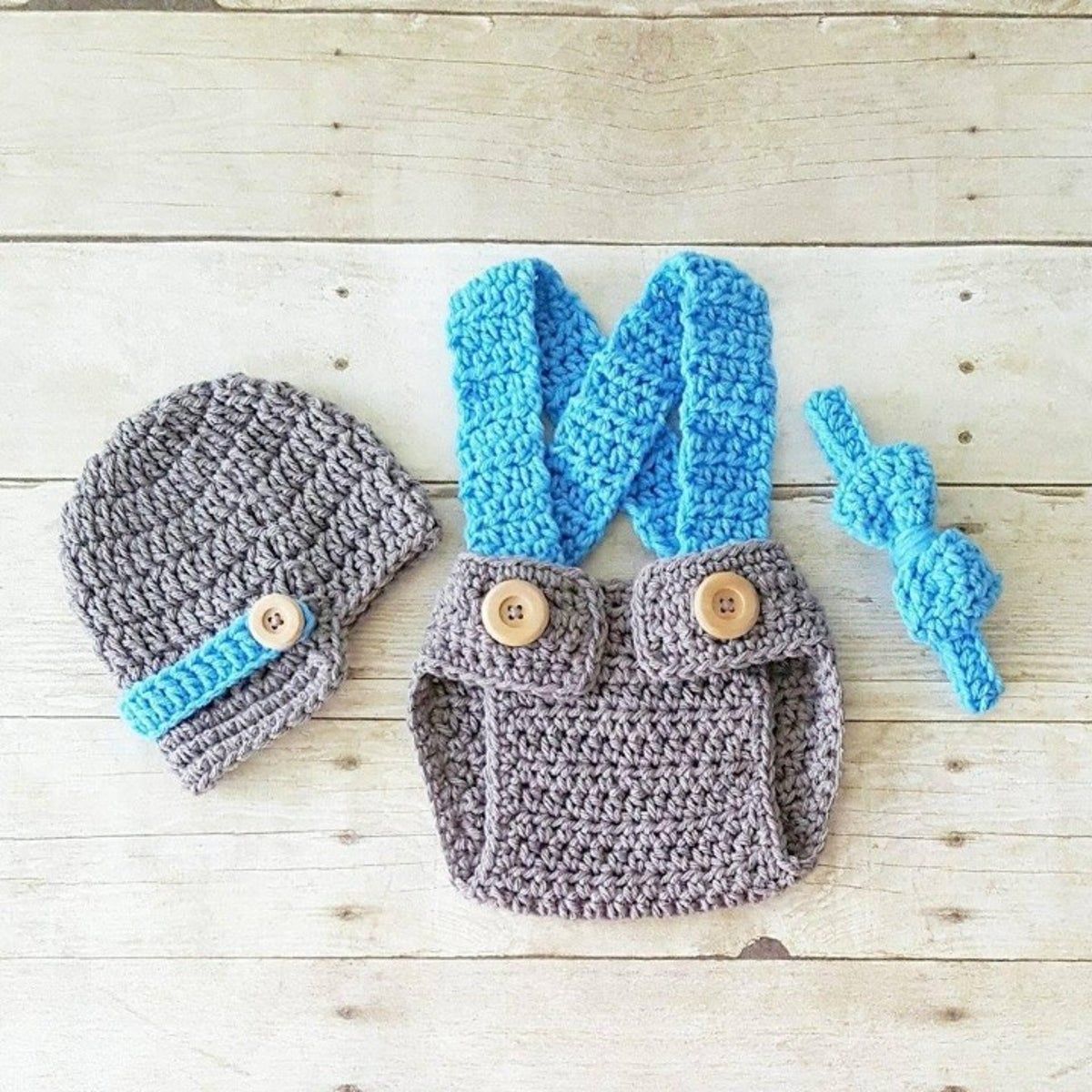 Crochet Baby Hat Diaper Bow Tie Set