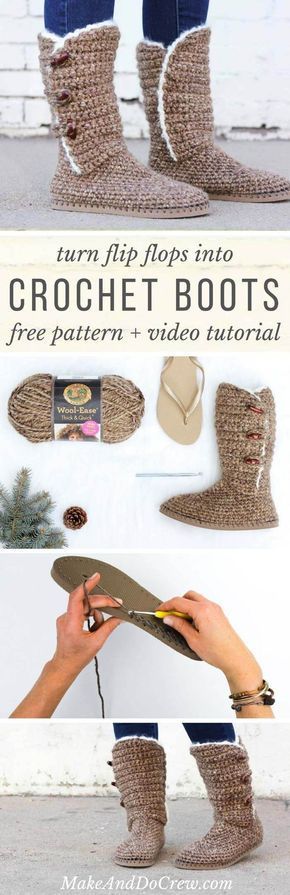 Crochet Boots With Flip Flop Soles - Free Pattern + Video