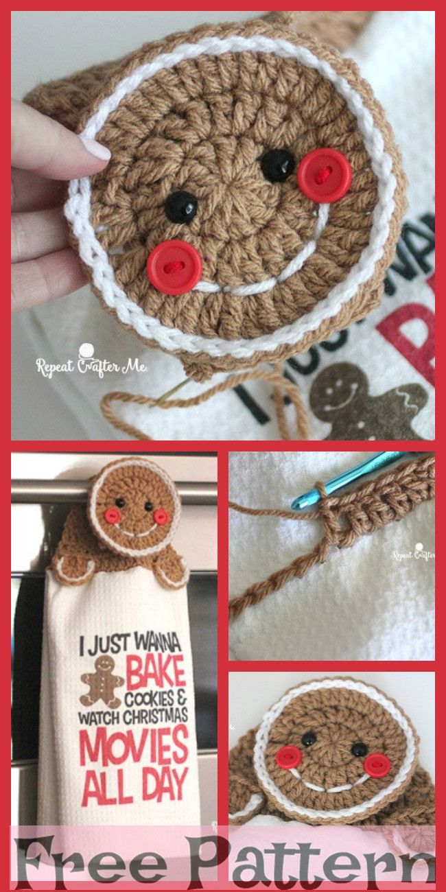 Crochet Gingerbread Towel Topper - Free Pattern