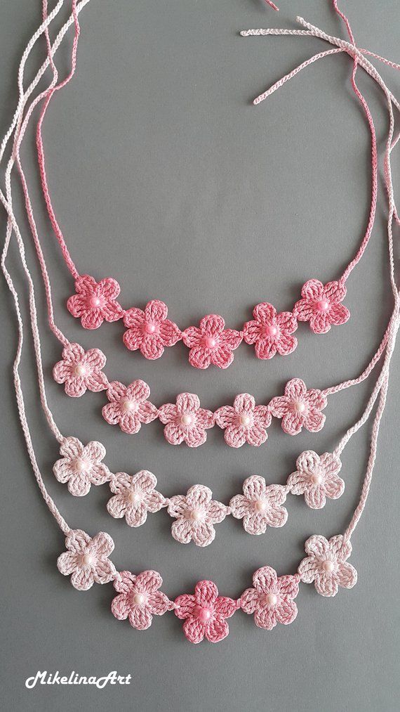 Crochet Necklace,Crochet Neck Accessory, Three Shades of Pink, 100% Cotton