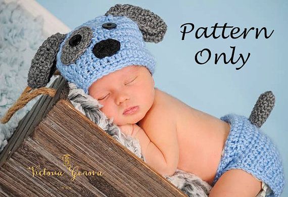 Crochet PATTERN – Puppy dog hat and diaper cover, Photo Prop Set -Instant Download PDF 100 – Photography Prop Pattern