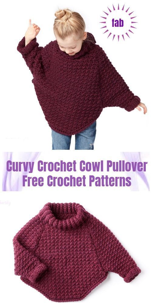 Crochet Patterns Curvy Crochet Cowl Pullover Sweater Free Crochet Patterns – 6 years kids