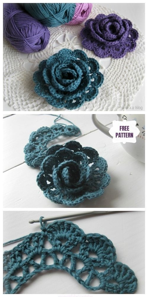 Crochet Pretty 3D Lace Rose Free Pattern
