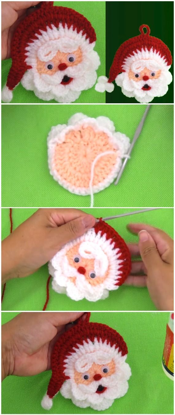 Crochet Santa Applique – Christmas Ornament