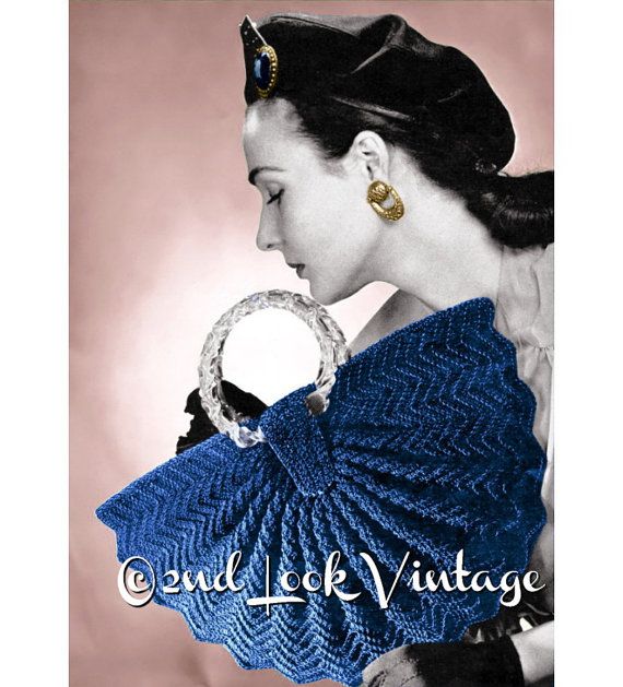 Crochet Vintage modello 1940s Half Moon Fan borsa borsa digitale Scarica PDF