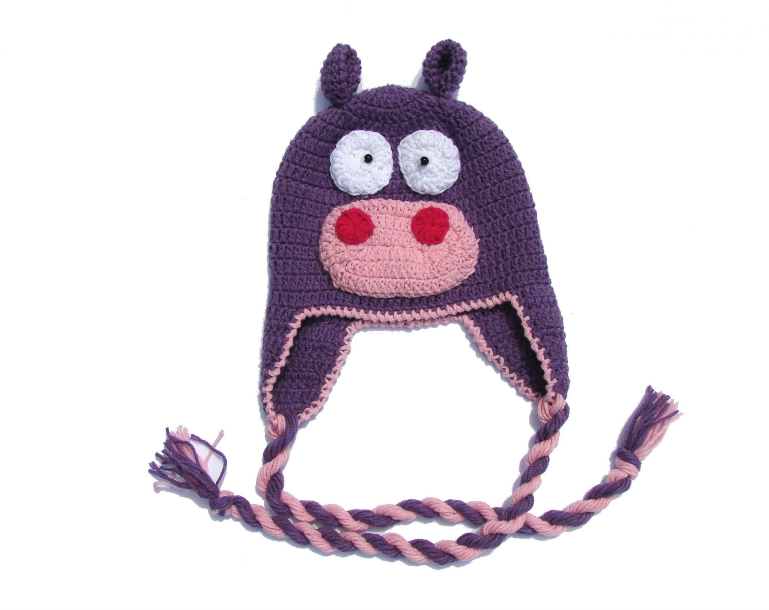 Crochet baby hat Hipo, Baby bonnet, Hand knitted cotton newborn hat, Kids animal hat, Autumn ...