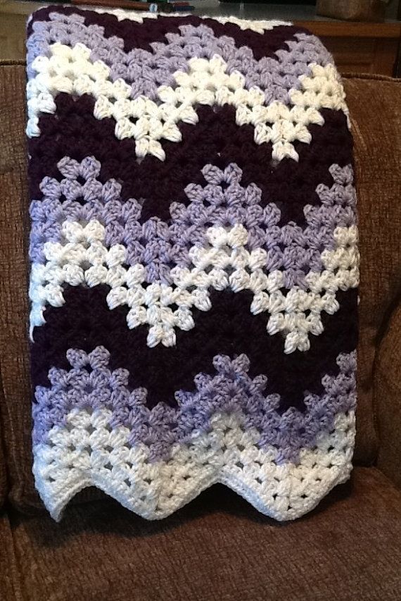Crochet blanket afghan chevron granny ripple purple and lilac Handmade by DonnasPinsandNeedles ready to ship