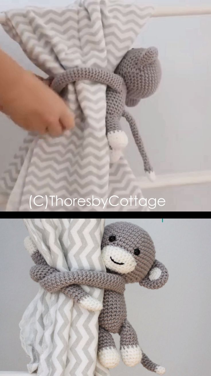 Crochet monkey curtain tie back pattern PDF // left or right side // Crochet window treatment // Nursery Decor // PDF crochet pattern