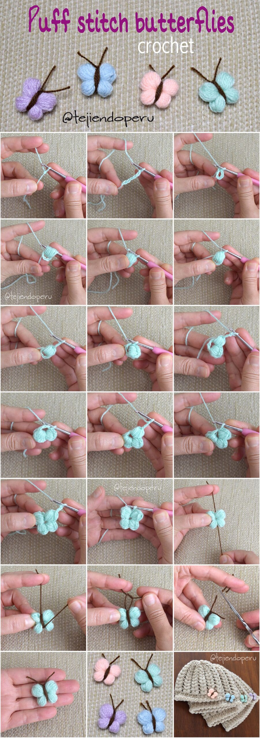 Crochet: puff stitch butterflies! Beautiful and easy :)
