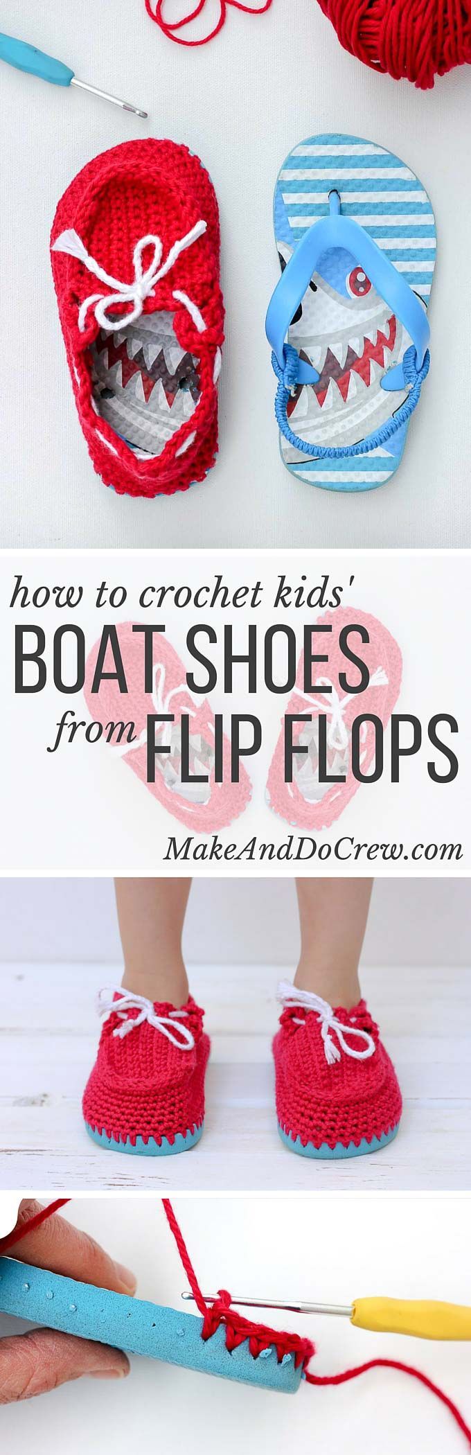 Crochet toddler “boat shoe” slippers with flip flop soles – free pattern!