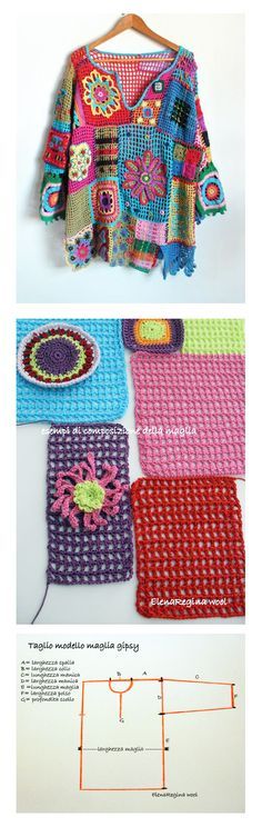 Crochet vintage sweater - similar gypsy stile -Elena Regina Wool - tutorial (ita...