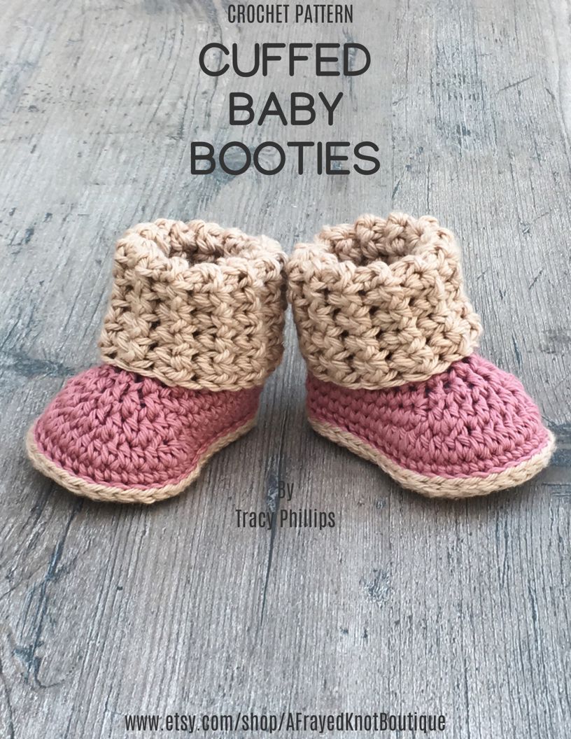 Cuffed Baby Booties- Crochet PATTERN- Sizes 0-12 Months- by A Frayed Knot Boutique