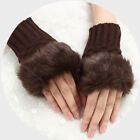 Damen Faux-Fell Handschuhe Handstulpen Winter Wolle Strick Fingerlose Pulswärme...
