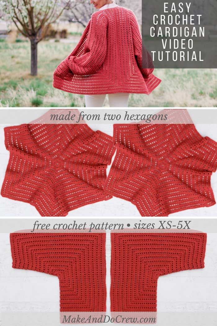 Easy Crochet Cardigan Video Tutorial - Made From 2 Hexagons