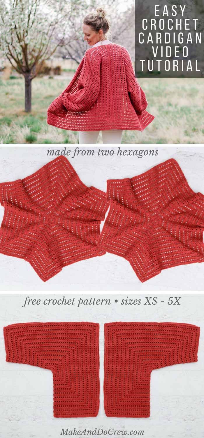 Easy Crochet Cardigan Video Tutorial – free pattern made from two hexagons