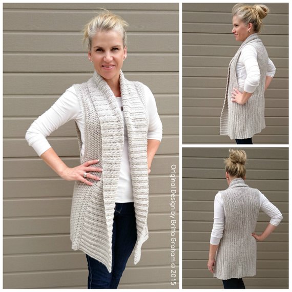 Easy Shawl Collar Long Vest Crochet Pattern Style No.935 Digital ePattern Instant Download PDF DIY E