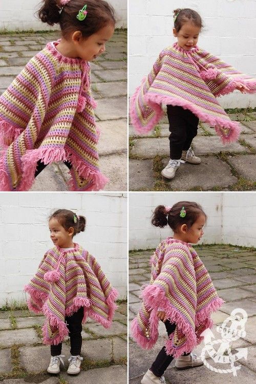 Extremely Easy Kids' Crochet Poncho with Tear Drop Corner Pattern