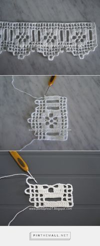 Filet crochet lace edging with flowers and points. The large beading allows for ...