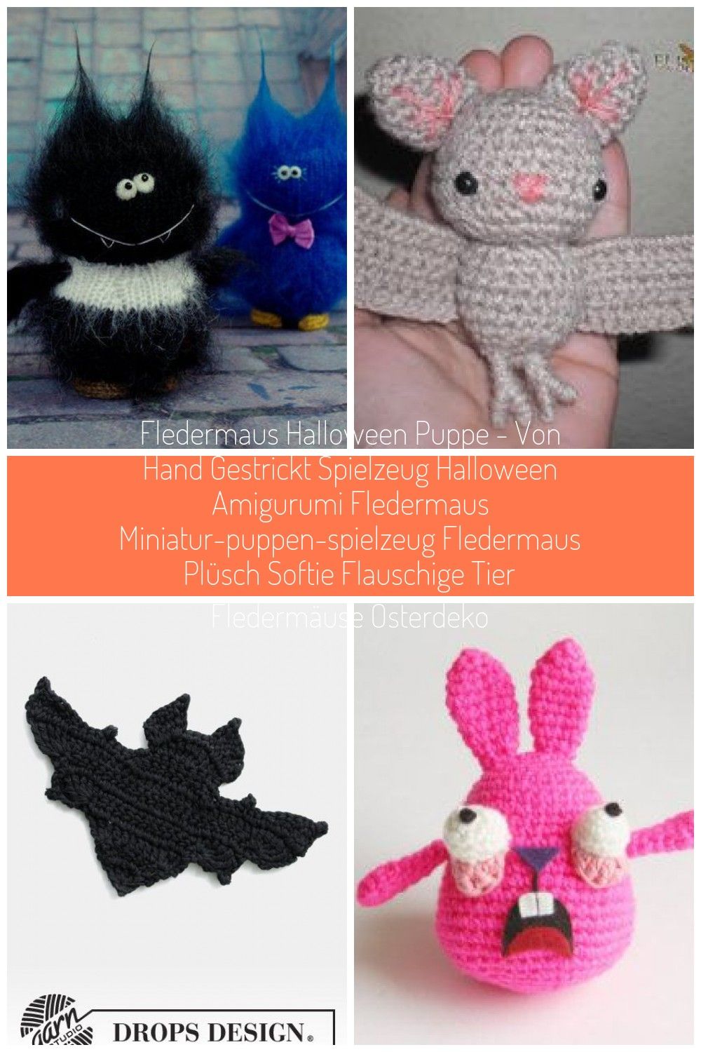 Fledermaus Halloween Puppe - von Hand gestrickt Spielzeug Halloween Amigurumi Fl...