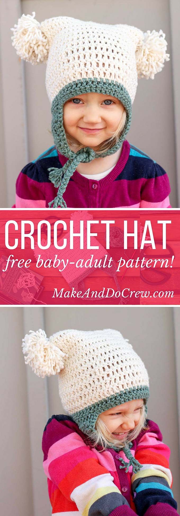 Free Beginner Crochet Beanie Hat Pattern „Pom Pom Party“