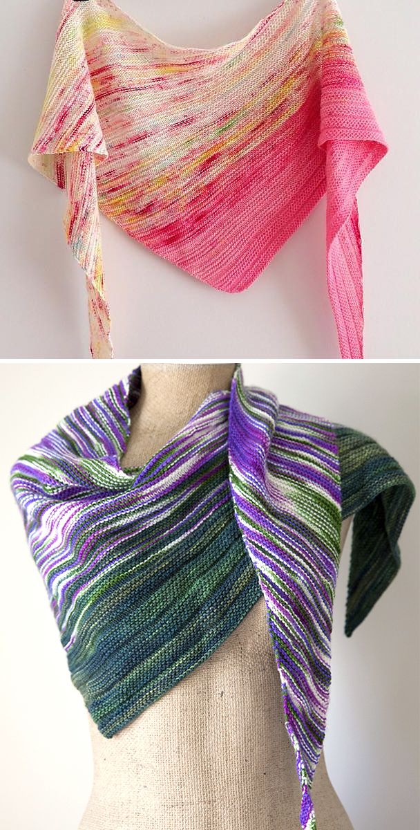 Free Knitting Pattern for Easy Arlequin Shawl - Triangular shaped shawl with col...