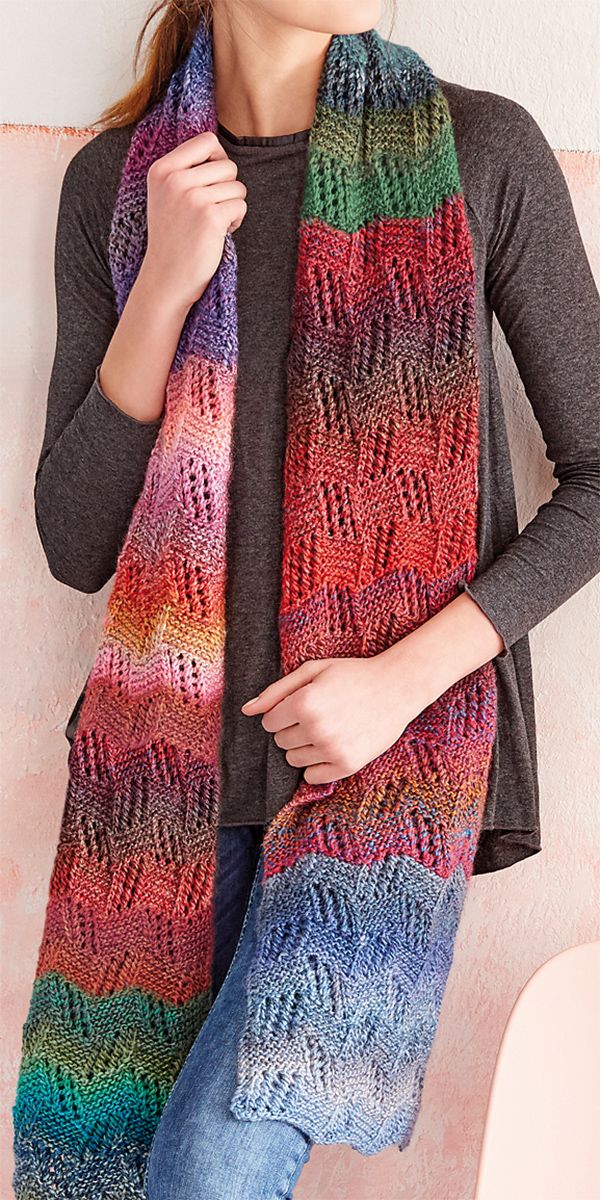 Free Knitting Pattern for Lace Stripe Scarf – Colorful scarf knit in a lace stit…