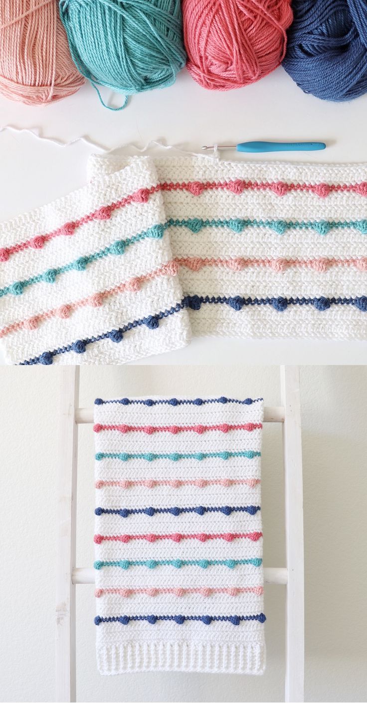 Free Pattern – Crochet Bobble Lines Baby Blanket #crochet #crochetpattern #freec…