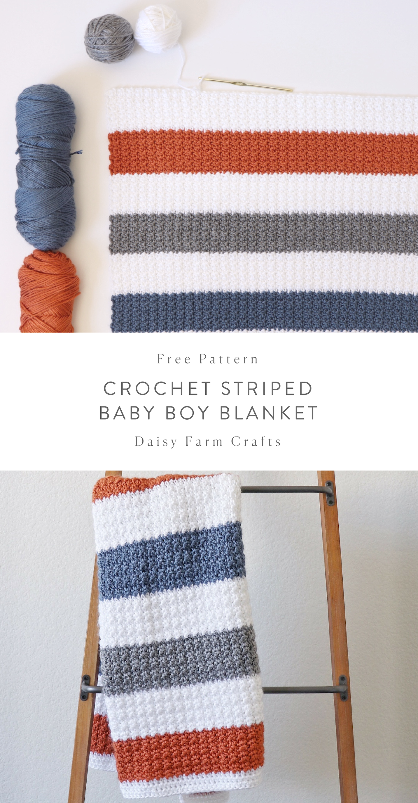 Free Pattern – Crochet Striped Baby Boy Blanket
