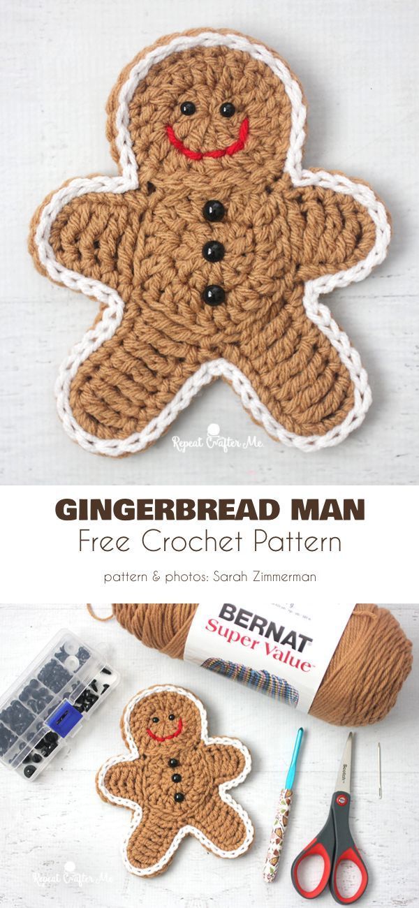 Gingerbread Man Free Crochet Pattern  Gingerbread ornaments looks just like the real thing, they are