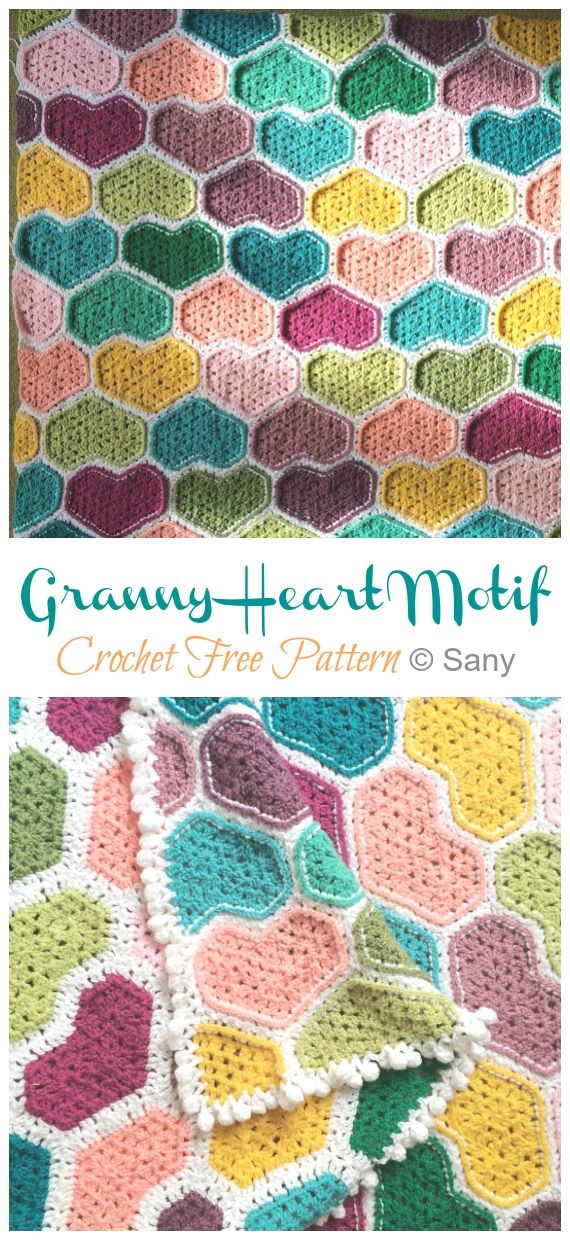 Granny Heart Motif Crochet Free Pattern
