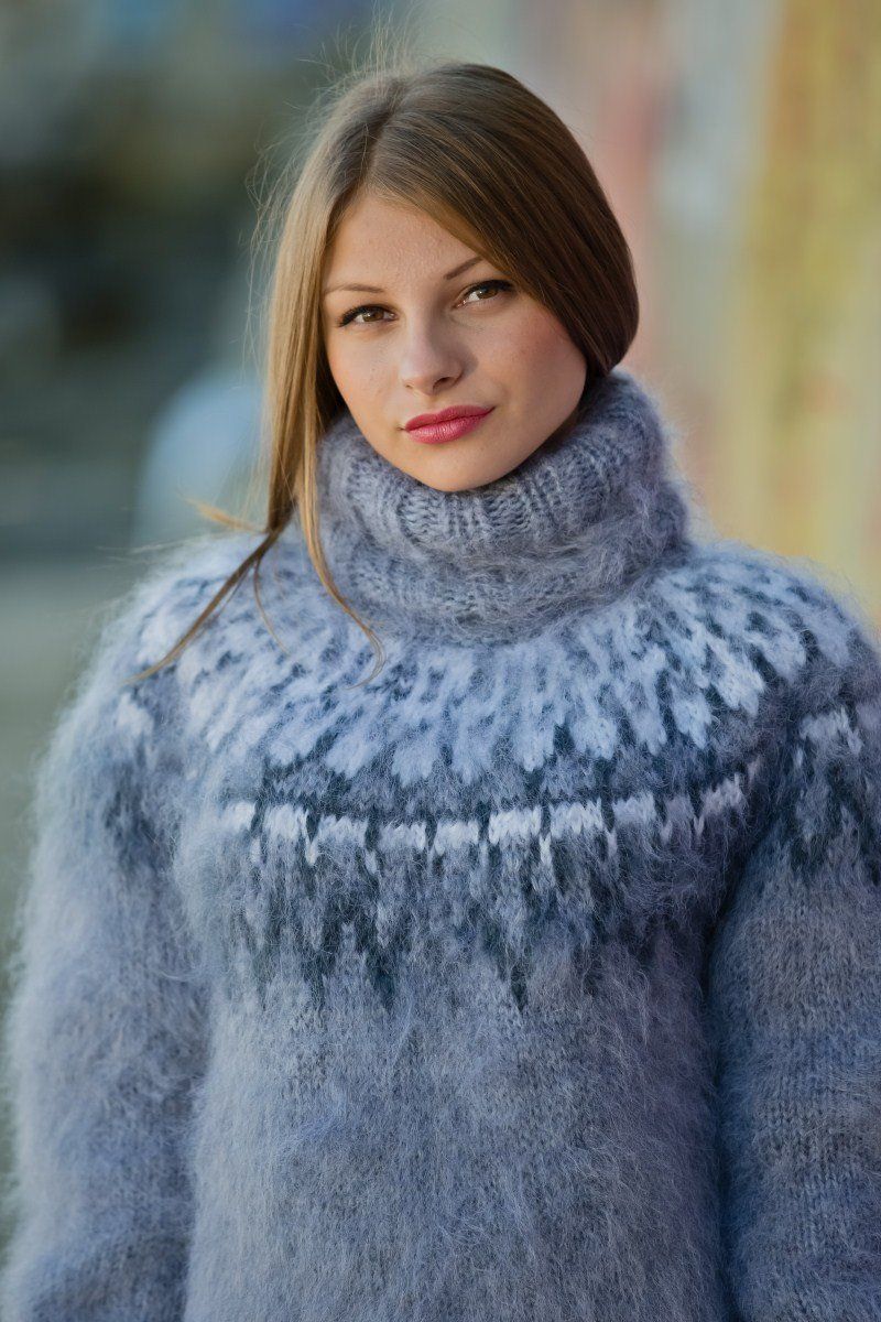 Gray Mohair Sweater, Icelandic Sweater, Hand Knit Sweater, Men Mohair Sweater, Norwegian Sweater, Fluffy Huge Sweater, Nordic Sweater T139
