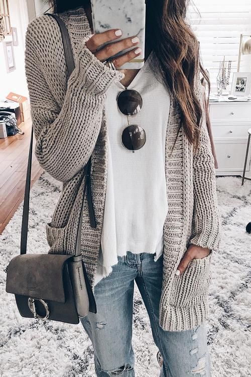 Grey Plain Pockets Long Sleeve Going out Casual Cardigan Sweater