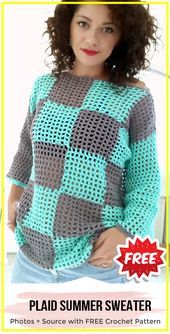 Häkeln Plaid Summer Sweater kostenlose Muster - einfach häkeln Pullover Muster für Anfänger ....