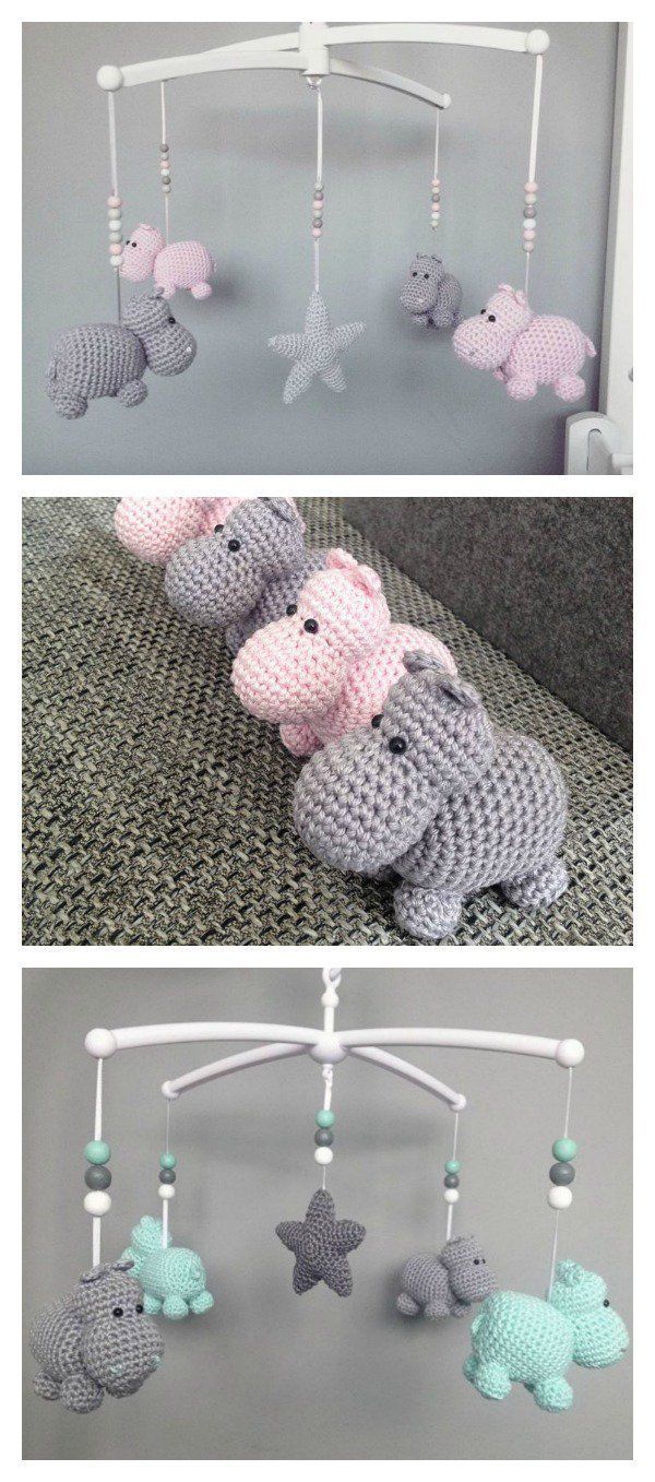 Häkeln Sie Hippo Tier Baby Mobile kostenlose Muster