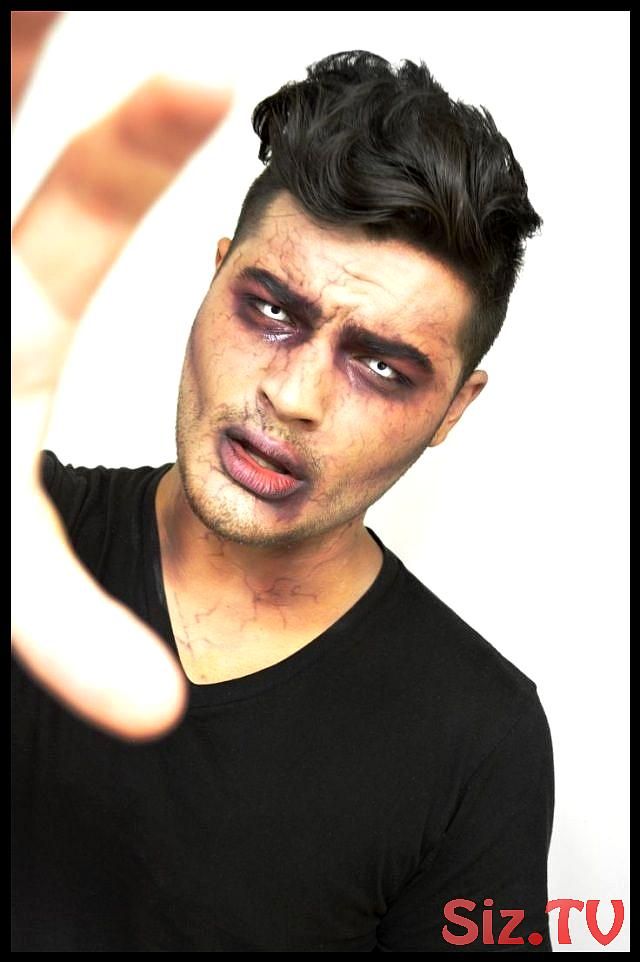 Halloween Make-up Ideen Männer Zombie weiße Augenlinsen Venen,  #Augenlinsen #Halloween #Idee...