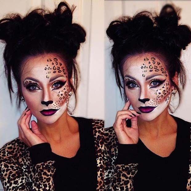 Hübsches Leopard-Make-up für niedliche Halloween-Make-up-Ideen