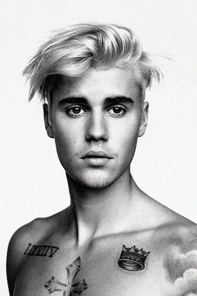 Justin Bieber Body Tattoos Black and White Poster