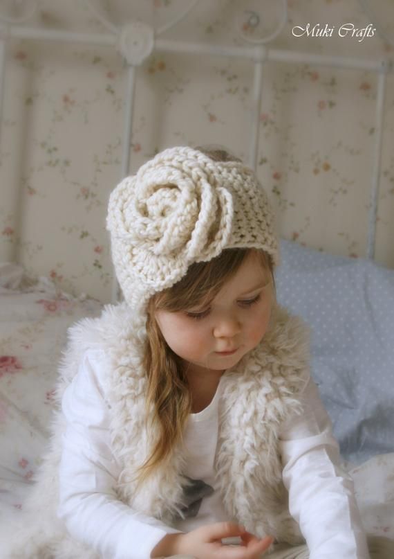 KNITTING PATTERN simple headband Nelly with crochet flower ( baby, child, woman sizes)