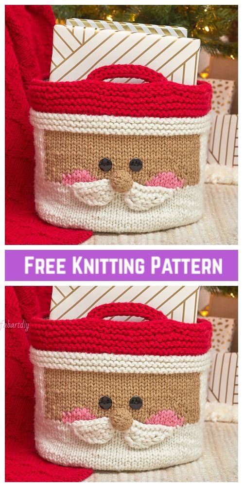 Knit Jolly Santa Basket Free Knitting Pattern