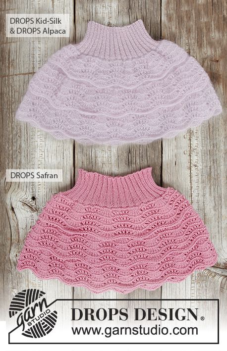 Knitted skirt with wave pattern, flounces and rib in DROPS Kid-Silk and DROPS Al...