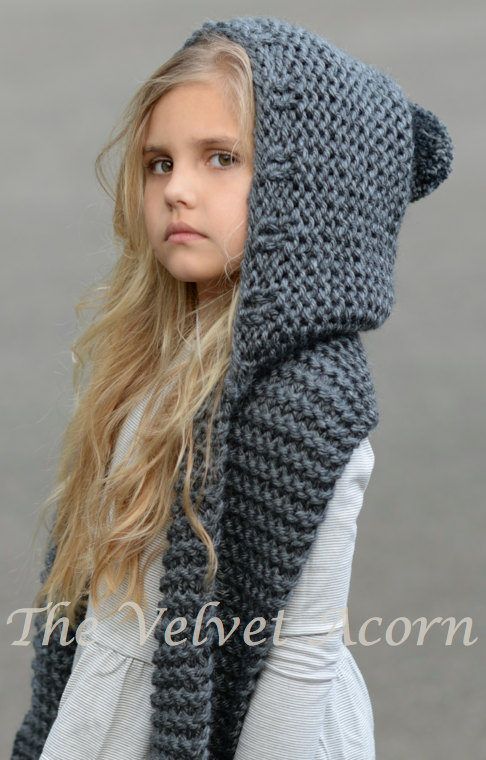 Knitting Pattern for Adult and Child Sized Hooded Scarf - The Tuft Hooded Scarf ...