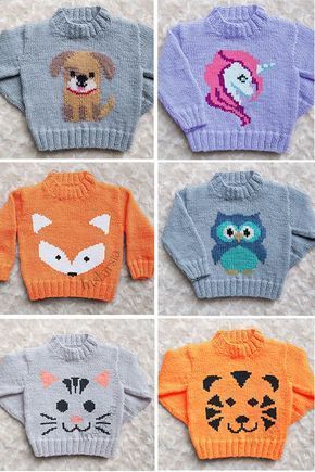 Knitting Pattern for Baby and Child Sweaters with Animals - Designer Emma Heywoo...