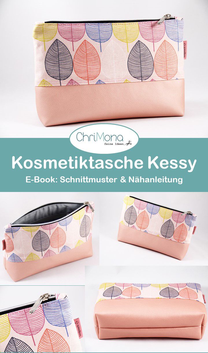 Kosmetiktasche Kessy aus herbstlichen Canvas mit Blättern in zwei Varianten - g...