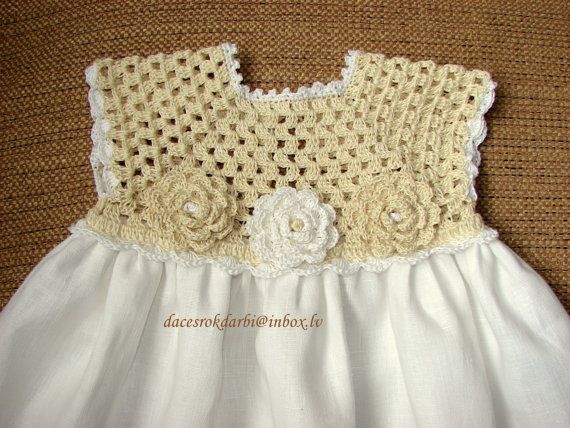 Linen crochet spring / summer dress for the baby girl and toddlers any size