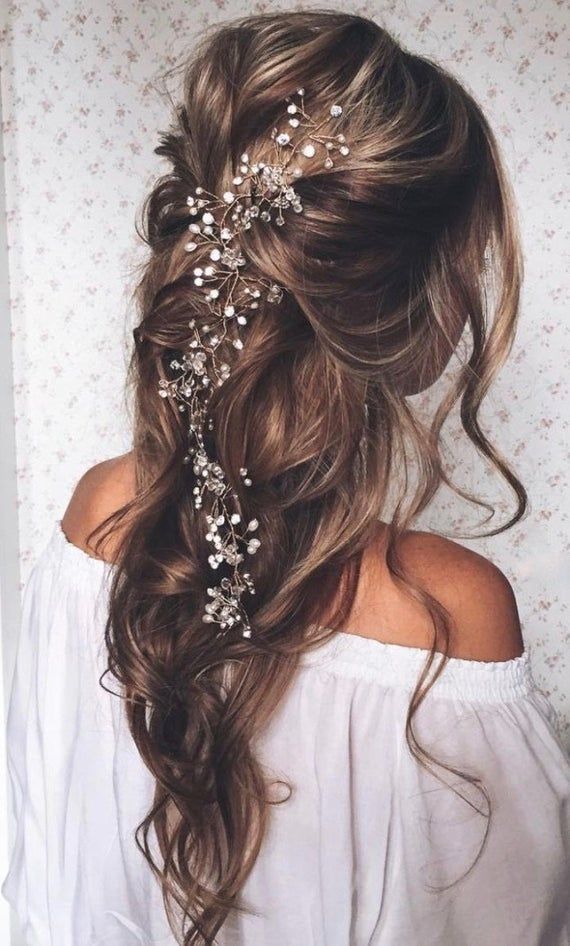 Long Bridal Hair Vine Wedding Headpiece Bridal hair accessories Wedding Hair Accessories Pearl Cryst