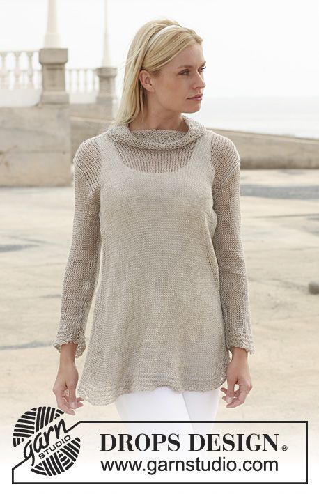 Matin Tendre / DROPS 112-24 - Knitted DROPS tunic with turtle neck in Lin or Bel...